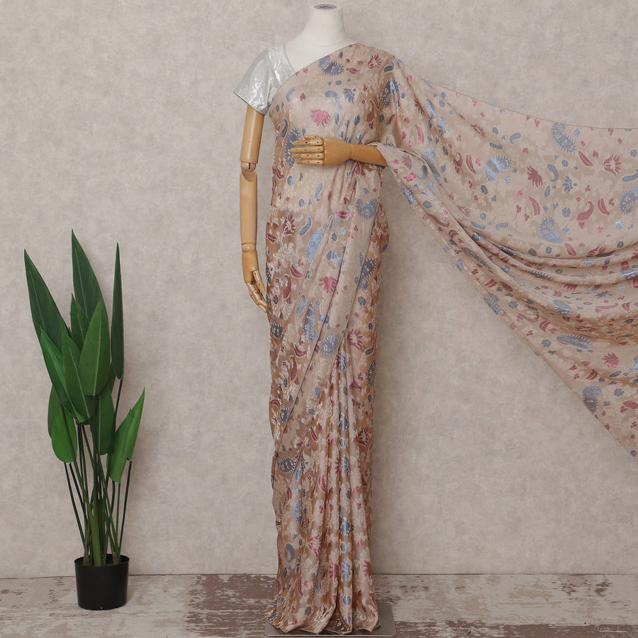 Blush Peach French Silk Chiffon Saree 5.5m