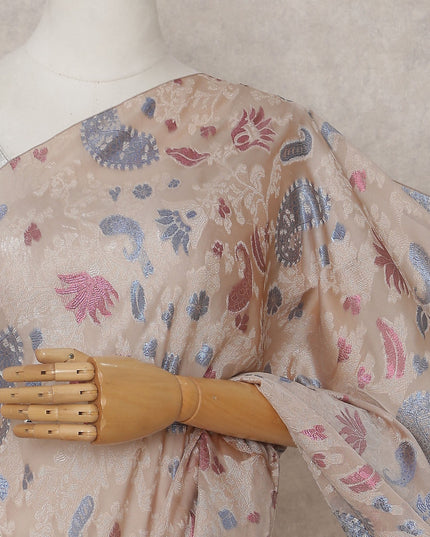 Blush Peach French Silk Chiffon Saree 5.5m