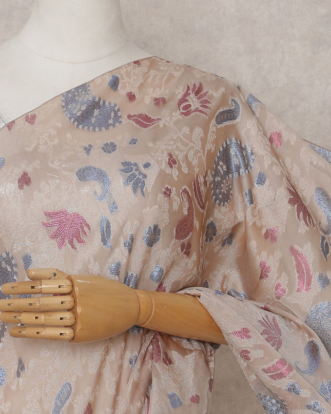 Blush Peach French Silk Chiffon Saree 5.5m
