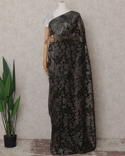 Onyx Black French Silk Chiffon Saree 5.5m
