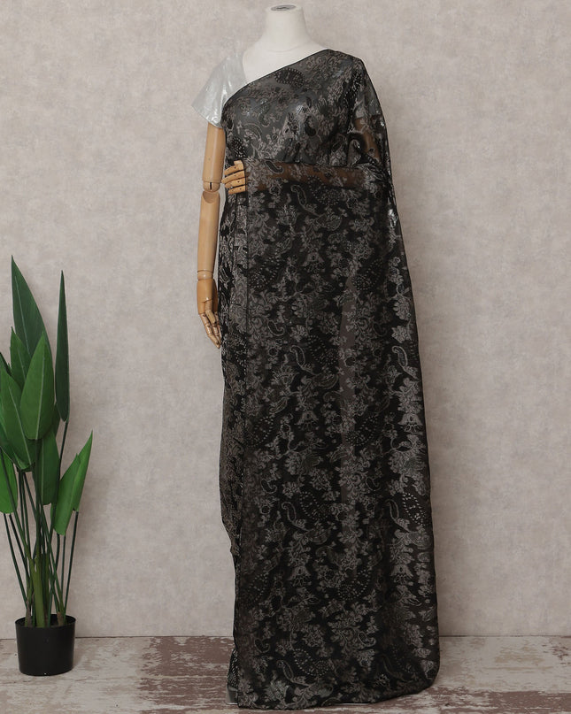 Onyx Black French Silk Chiffon Saree 5.5m