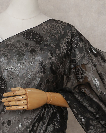 Onyx Black French Silk Chiffon Saree 5.5m