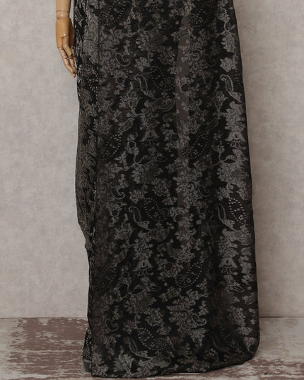 Onyx Black French Silk Chiffon Saree 5.5m