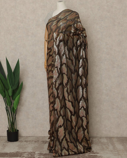 Brown Premium French Silk Chiffon Saree With Gold Woven Motif 5.5 Mtrs Length 110 Cms Width, Made in France and  Blouse Not Included-D27212