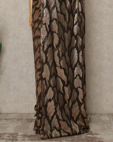 Brown Premium French Silk Chiffon Saree With Gold Woven Motif 5.5 Mtrs Length 110 Cms Width, Made in France and  Blouse Not Included-D27212