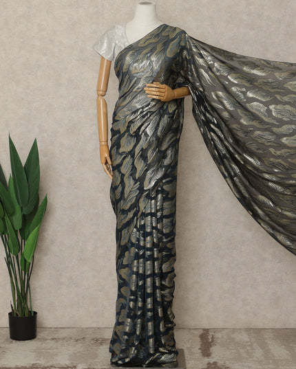 Black Premium French Silk Chiffon Saree With Gold Woven Motif 5.5 Mtrs Length 110 Cms Width, Made in France and  Blouse Not Included-D27211