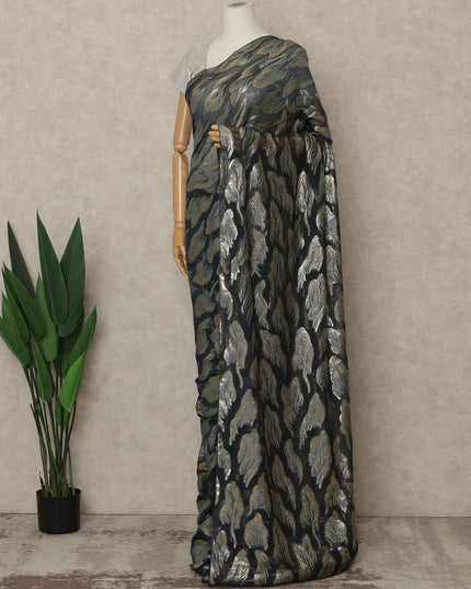 Black Premium French Silk Chiffon Saree With Gold Woven Motif 5.5 Mtrs Length 110 Cms Width, Made in France and  Blouse Not Included-D27211