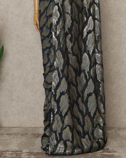 Black Premium French Silk Chiffon Saree With Gold Woven Motif 5.5 Mtrs Length 110 Cms Width, Made in France and  Blouse Not Included-D27211