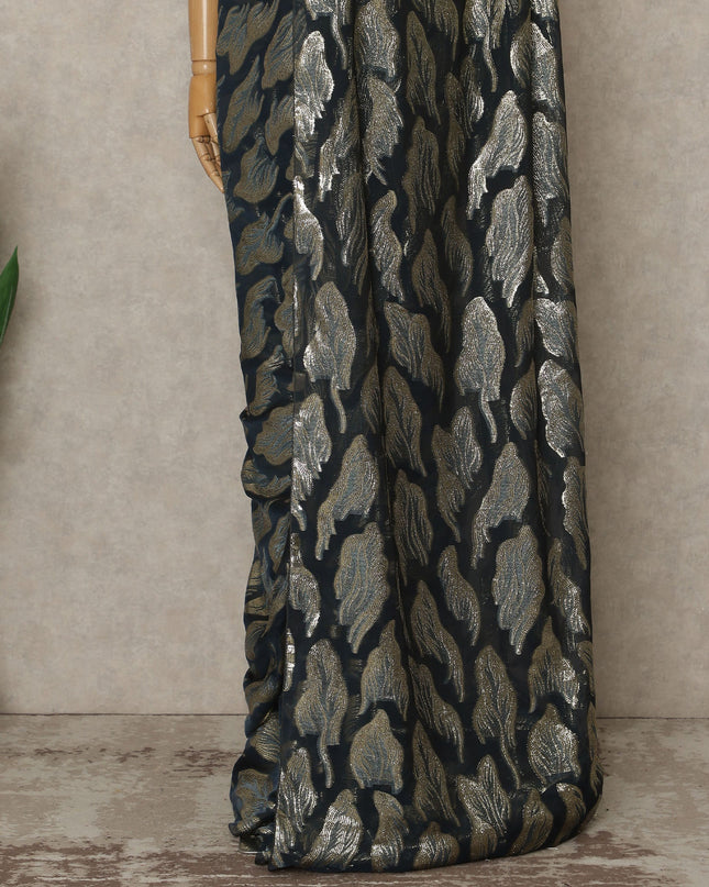 Black Premium French Silk Chiffon Saree With Gold Woven Motif 5.5 Mtrs Length 110 Cms Width, Made in France and  Blouse Not Included-D27211