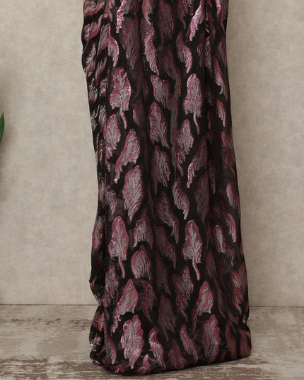 Black Premium French Silk Chiffon Saree With Rose Pink Woven Motif 5.5 Mtrs Length 110 Cms Width, Made in France and  Blouse Not Included-D27213