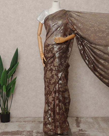 ساري شيفون حرير فرنسي فاخر بلون بني شوكولاتة - طول 5.5 متر، عرض 110 سم، صنع في فرنسا - D25620