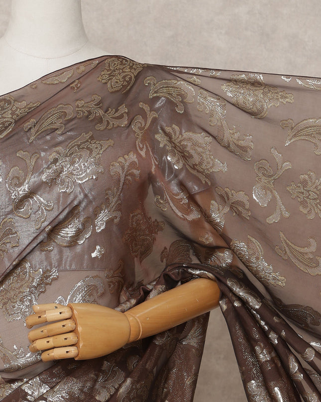 Chocolate Brown Premium French Pure Silk Chiffon Saree Fabric – 5.5 Meters Length, Width 110 Cms, Made in France-D25620