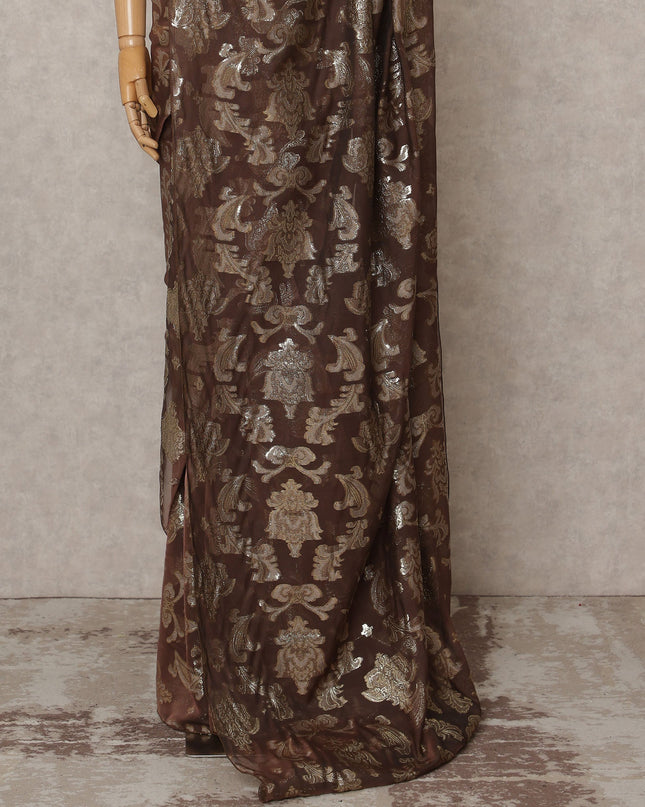 Chocolate Brown Premium French Pure Silk Chiffon Saree Fabric – 5.5 Meters Length, Width 110 Cms, Made in France-D25620