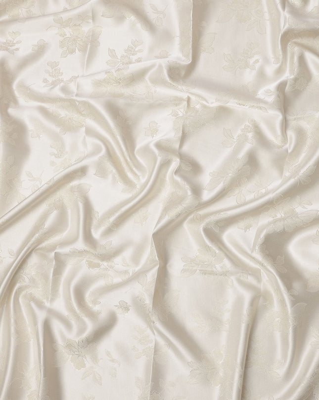 Cream Floral Self-Design Pure Silk Satin Fabric 140 Cms Width Made in China-D24882