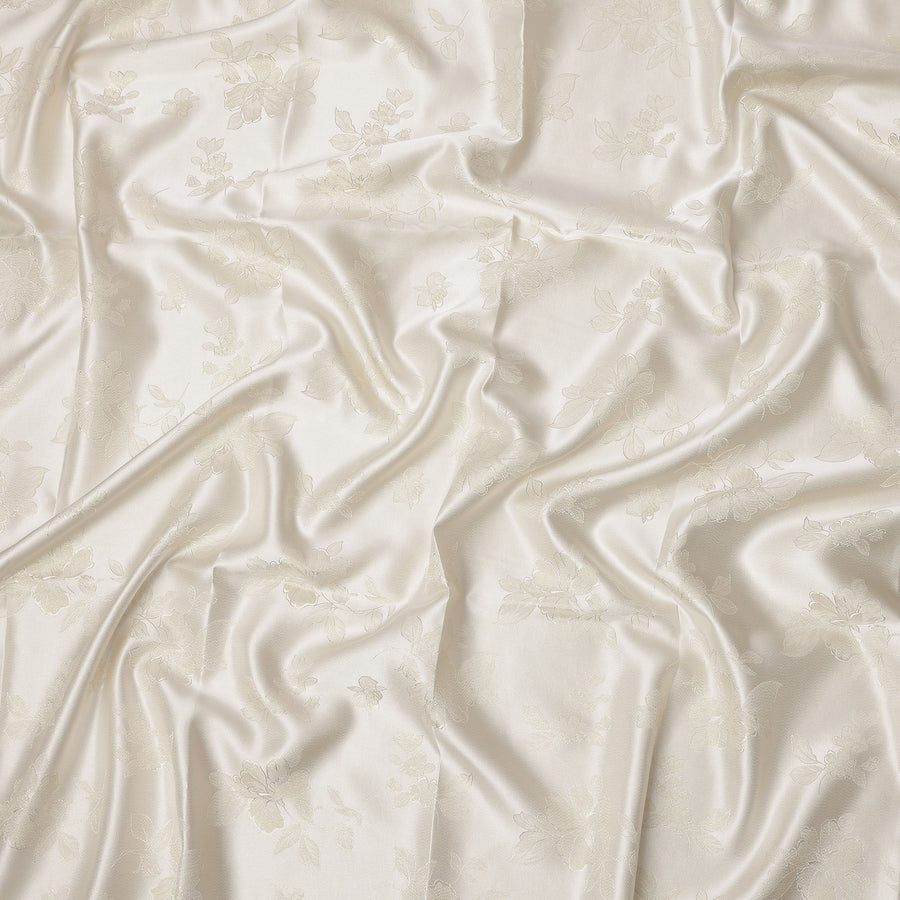 Cream Floral Self-Design Pure Silk Satin Fabric 140 Cms Width Made in China-D24882