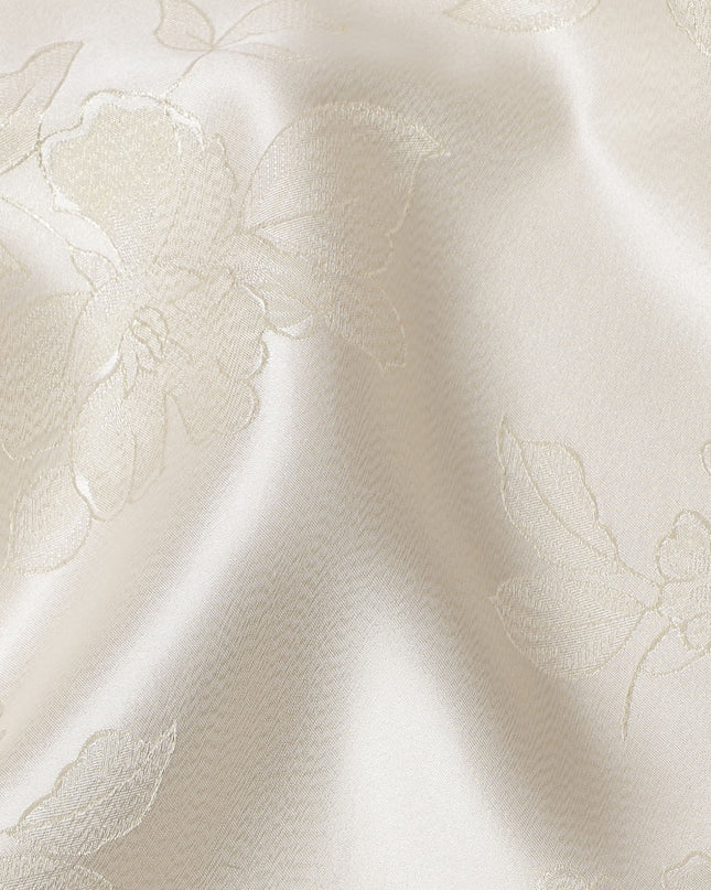 Cream Floral Self-Design Pure Silk Satin Fabric 140 Cms Width Made in China-D24882