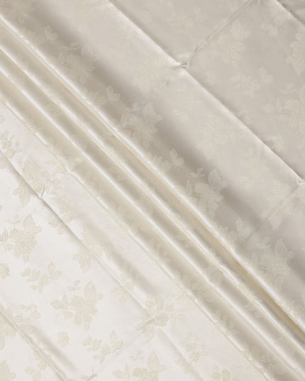 Cream Floral Self-Design Pure Silk Satin Fabric 140 Cms Width Made in China-D24882