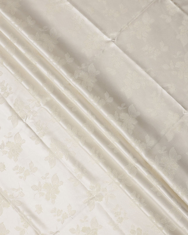 Cream Floral Self-Design Pure Silk Satin Fabric 140 Cms Width Made in China-D24882