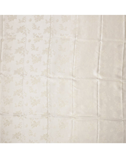 Cream Floral Self-Design Pure Silk Satin Fabric 140 Cms Width Made in China-D24882