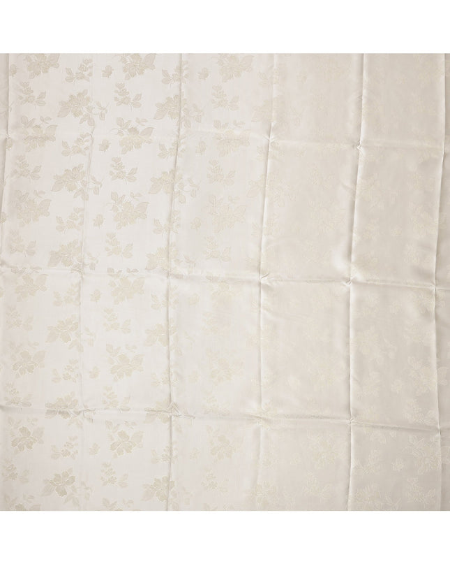 Cream Floral Self-Design Pure Silk Satin Fabric 140 Cms Width Made in China-D24882
