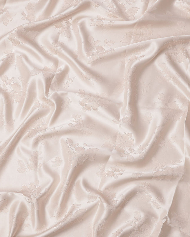 Nude Pink Floral Self-Design Pure Silk Satin Fabric 140 Cms Width Made in China-D24900