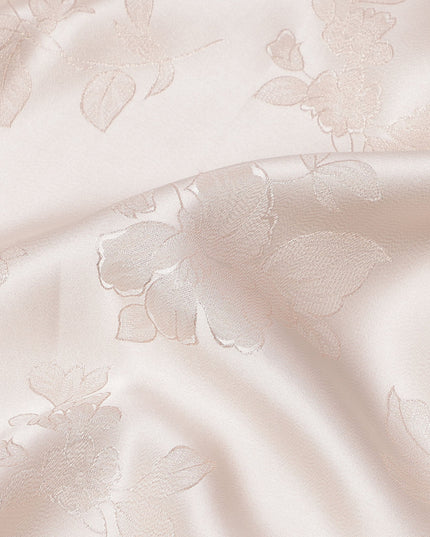 Nude Pink Floral Self-Design Pure Silk Satin Fabric 140 Cms Width Made in China-D24900