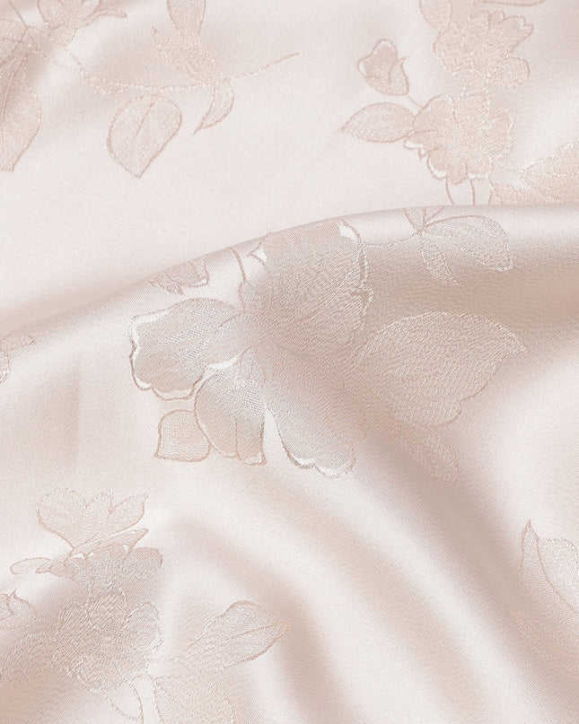 Nude Pink Floral Self-Design Pure Silk Satin Fabric 140 Cms Width Made in China-D24900