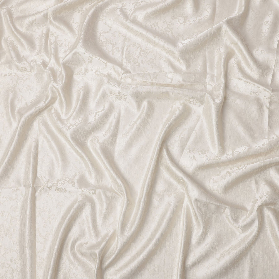 Ivory Floral Self-Design Pure Silk Satin Fabric 140 Cms Width Made in China-D24891