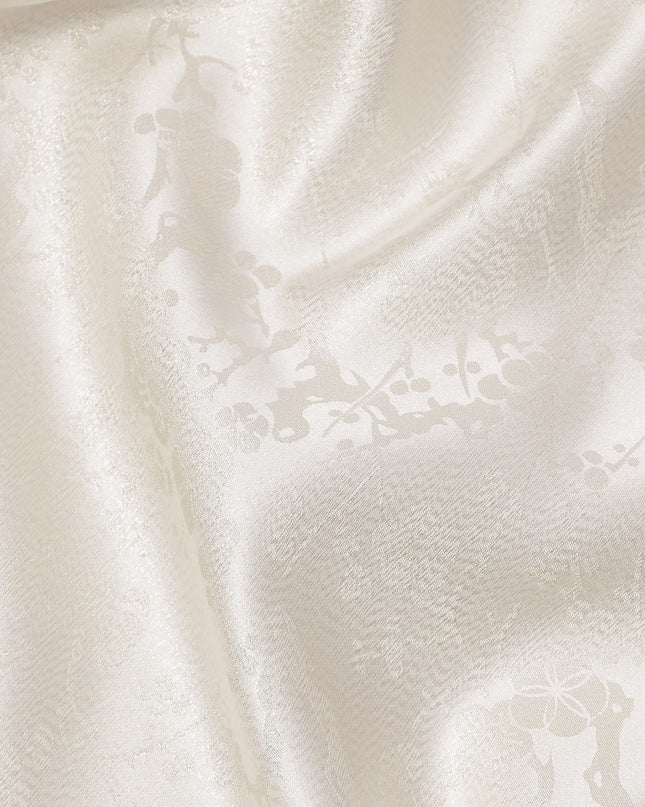 Off White Pure Silk Satin Fabric with Subtle Metallic Finish, 140 Cms Width, China-D25340