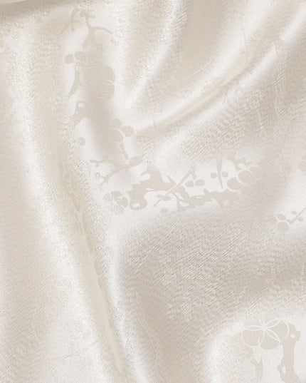 Ivory Floral Self-Design Pure Silk Satin Fabric 140 Cms Width Made in China-D24891