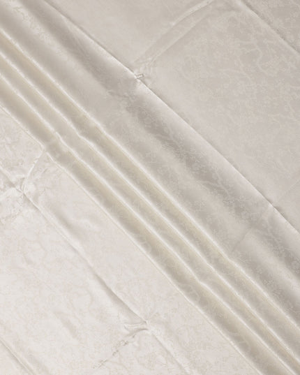 Ivory Floral Self-Design Pure Silk Satin Fabric 140 Cms Width Made in China-D24891