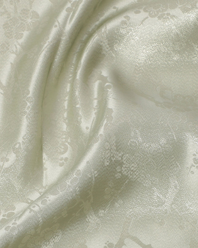 Light Beige Floral Self-Design Pure Silk Satin Fabric 140 Cms Width Made in China-D24890