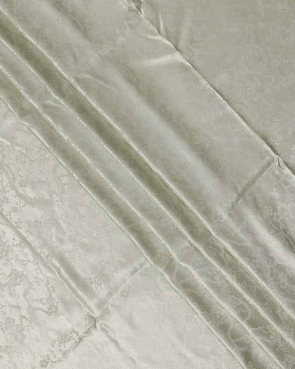 Light Beige Floral Self-Design Pure Silk Satin Fabric 140 Cms Width Made in China-D24890