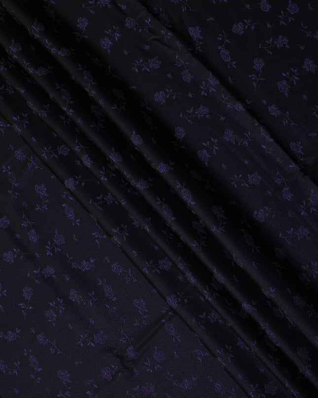 Dark Purple Floral Jacquard Pure Silk Satin Fabric with black base 140 Cms Width Made in China-D24914