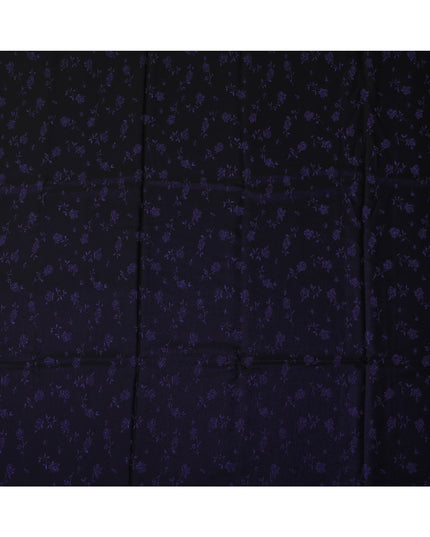 Dark Purple Floral Jacquard Pure Silk Satin Fabric with black base 140 Cms Width Made in China-D24914