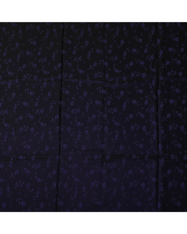 Dark Purple Floral Jacquard Pure Silk Satin Fabric with black base 140 Cms Width Made in China-D24914