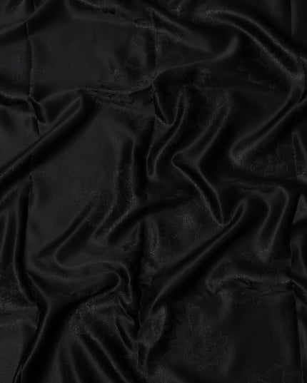 Black Floral Jacquard Pure Silk Satin Fabric 140 Cms Width Made in China-D24912