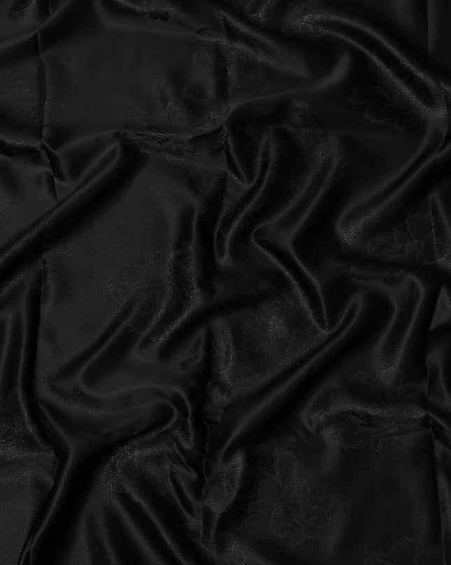 Black Floral Jacquard Pure Silk Satin Fabric 140 Cms Width Made in China-D24912