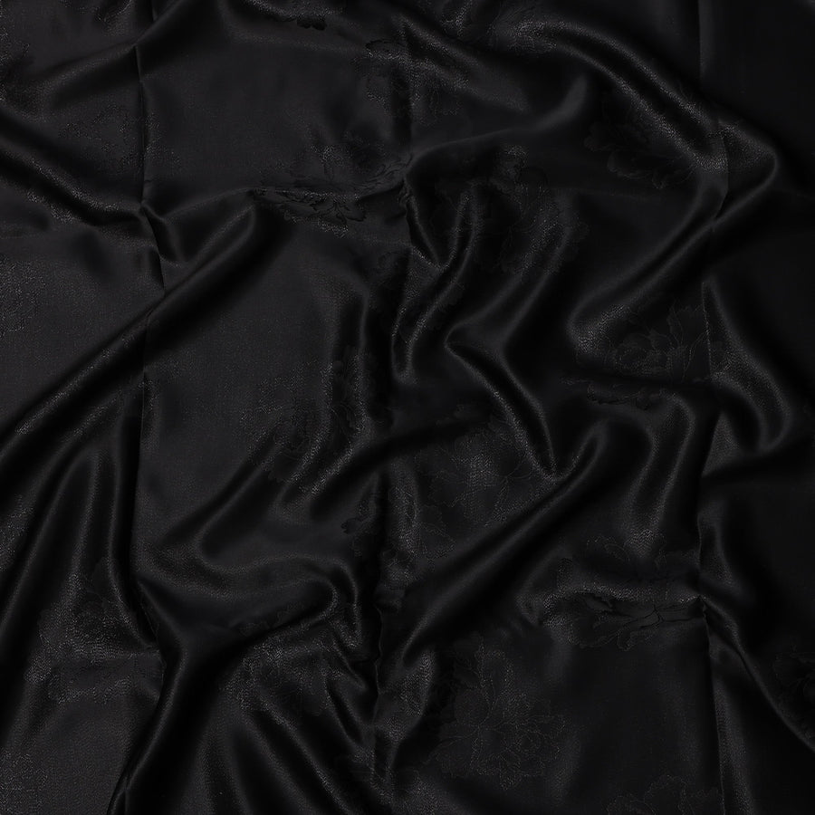 Black Floral Jacquard Pure Silk Satin Fabric 140 Cms Width Made in China-D24912