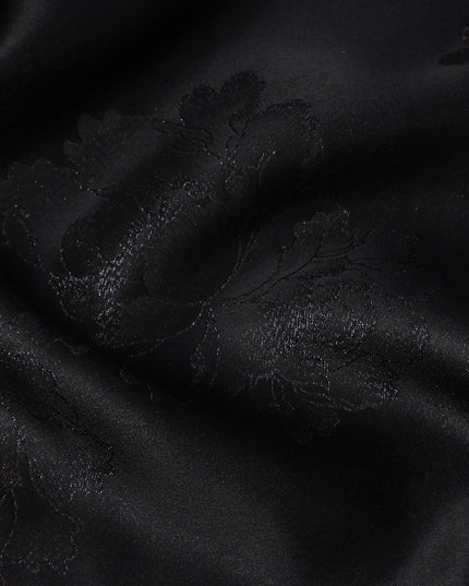 Black Floral Jacquard Pure Silk Satin Fabric 140 Cms Width Made in China-D24912