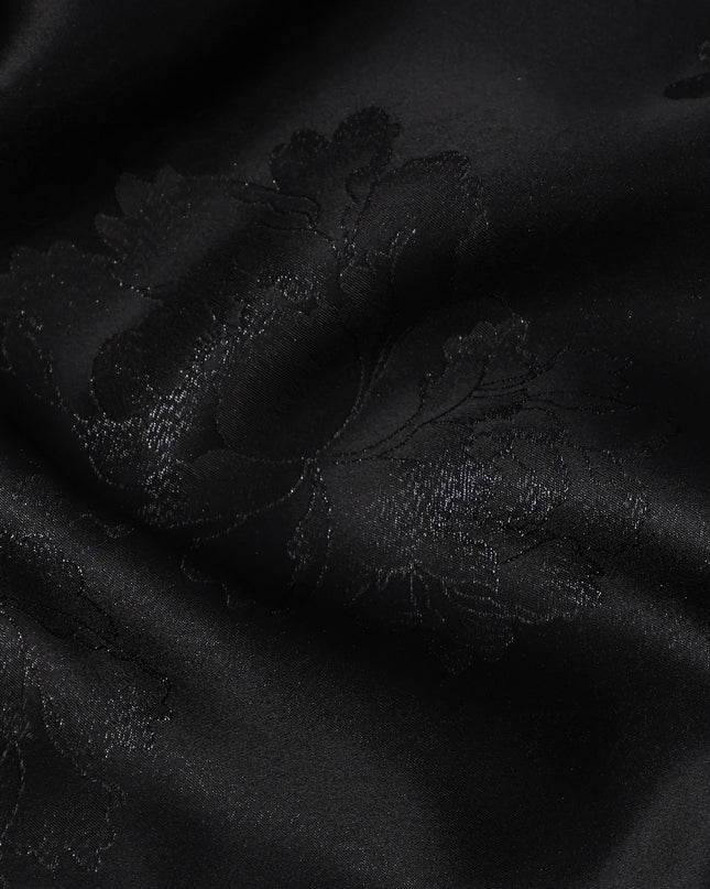 Black Floral Jacquard Pure Silk Satin Fabric 140 Cms Width Made in China-D24912