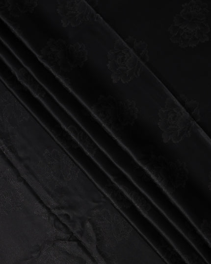 Black Floral Jacquard Pure Silk Satin Fabric 140 Cms Width Made in China-D24912