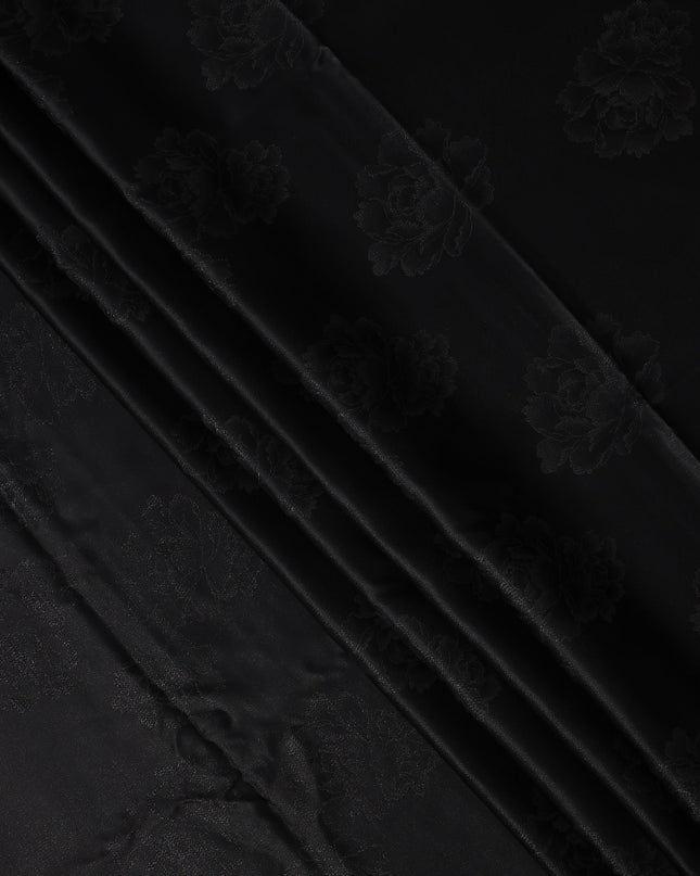 Black Floral Jacquard Pure Silk Satin Fabric 140 Cms Width Made in China-D24912