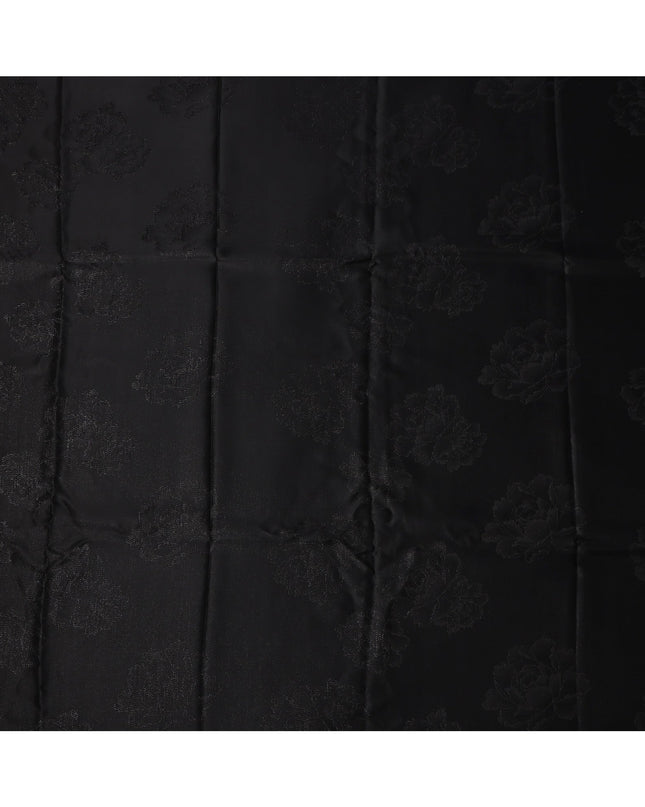 Black Floral Jacquard Pure Silk Satin Fabric 140 Cms Width Made in China-D24912