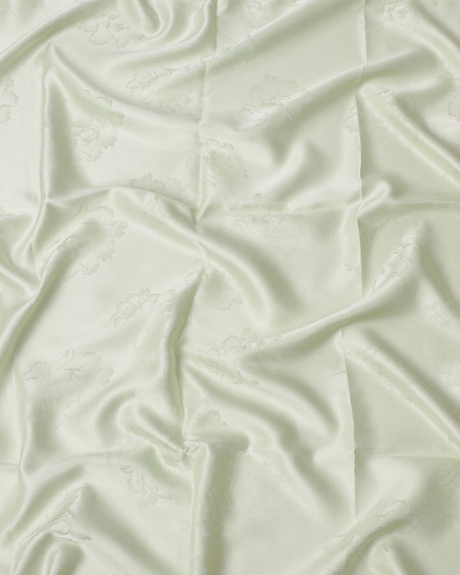 Light Green Floral Self-Design Pure Silk Satin Fabric 140 Cms Width Made in China-D24905