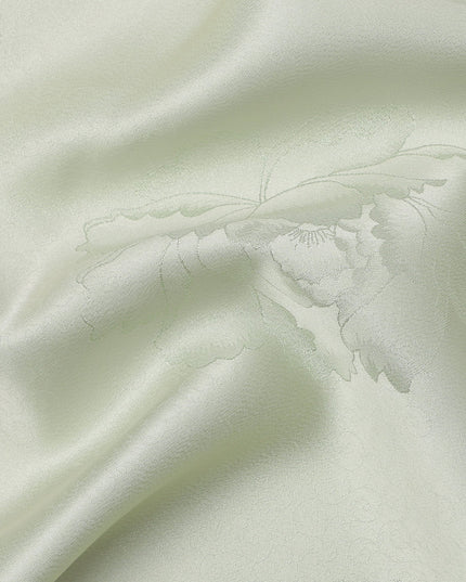 Light Green Floral Self-Design Pure Silk Satin Fabric 140 Cms Width Made in China-D24905