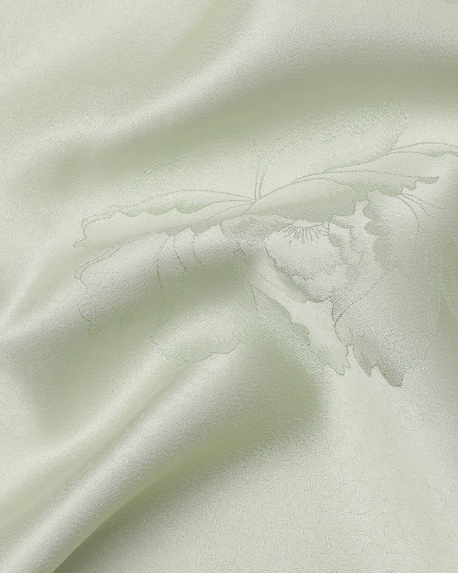 Light Green Floral Self-Design Pure Silk Satin Fabric 140 Cms Width Made in China-D24905