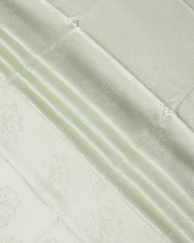 Light Green Floral Self-Design Pure Silk Satin Fabric 140 Cms Width Made in China-D24905