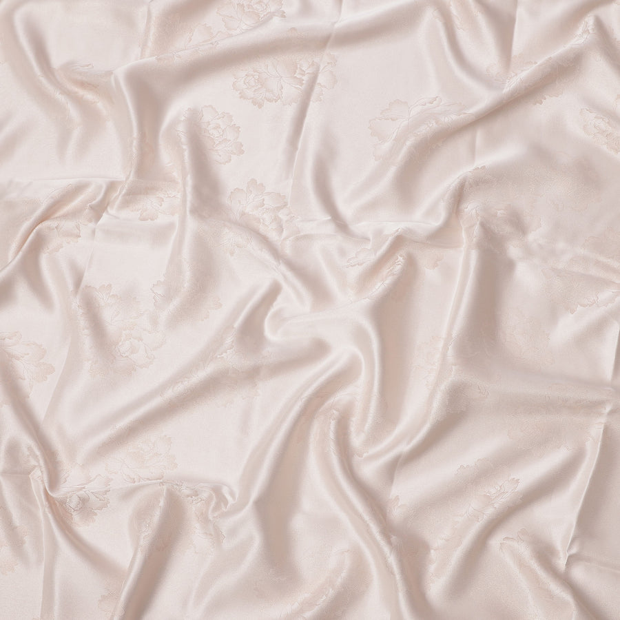 Soft Pink Floral Self-Design Pure Silk Satin Fabric 140 Cms Width Made in China-D24897