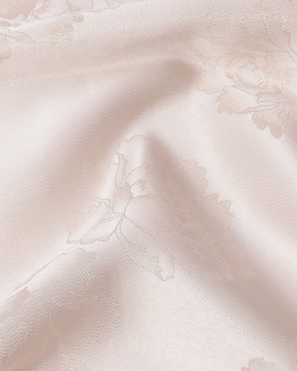 Soft Pink Floral Self-Design Pure Silk Satin Fabric 140 Cms Width Made in China-D24897